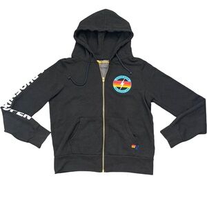 Aviator Nation Black Hoodie with Rainbow Phoenix Open Emblem